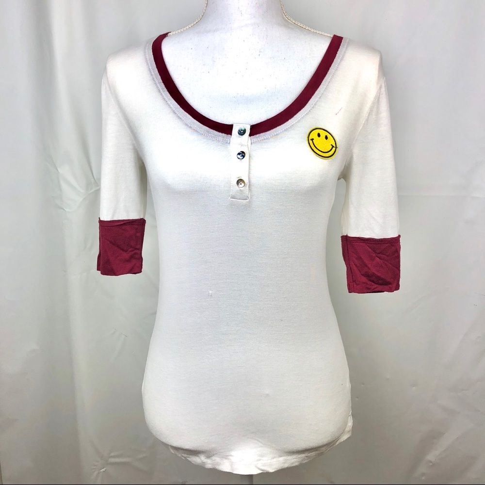 Rebellious One White Burgundy 3/4 Sleeve Tee XS